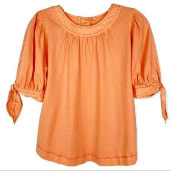 Anthropologie Short Sleeve Orange Puff Sleeve Blouse XS - Picture 2 of 12